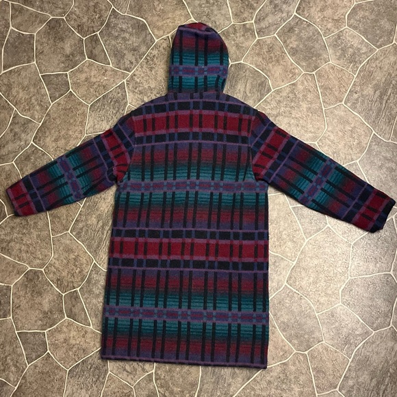 Vintage LL Bean 80s Aztec pattern Wool Trench coat - Picture 2 of 10